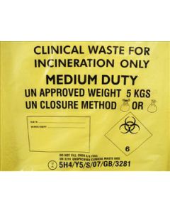 Small Yellow Medium Duty Clinical Waste Bag X Roll of 50