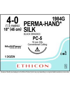 PERMAHAND Silk Suture PERMA HAND BLACK 1X18" PC-5 1984G [Pack of 12]