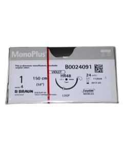 Suture Absorbable Monoplus 150cm Violet 1 48mm 1/2 Circle Round Bodied Loop Needle [Pack of 24]