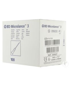 BD 300637 Microlance Hypodermic Needle 16G x 1.5" White [Pack of 100] 