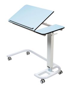 Over Bed Table, C-Shaped Base & 2 Piece Tilting Compact Grade Flat Laminate Top with Retaining Lip