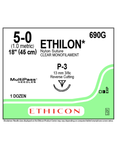 ETHICON ETHILON NYLON SUTURE CLEAR MONOFILAMENT 1X18" (45 CM) P-3 5-0 [PACK OF 12]