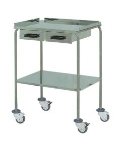 AW Select Treatment Trolley With Guard Lip, 2 Shelves & Double Drawer - Epoxy Powder Coated