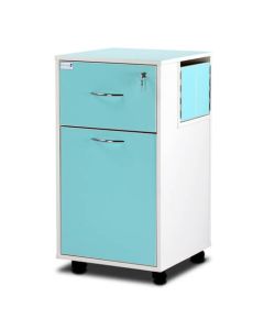 Bristol Maid Bedside Cabinet - Grey White  - Locking Flap - Lower Drawer - Adjustable Shelf - Cam Lock 