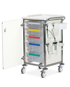 Bristol Maid Phlebotomy Trolley - Mild Steel - Single Column - 1000mm - 3 X 100mm & 2 X 150mm Trays - Door & Cam Lock [Pack Of 1]