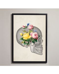 Vintage Floral Skull Anatomy Fine Art Framed Print With Mount Black A4 [Pack of 1]