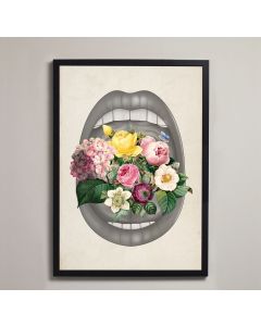 Vintage Floral Mouth Anatomy Fine Art Framed Print With Mount Natural Wood A3 [Pack of 1]