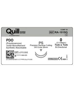 Suture Absorbable Monofilament 0 7cm x 7cm Violet Barbed 26mm Needle 3/8 Circle Cutting Double Armed [Pack of 12]