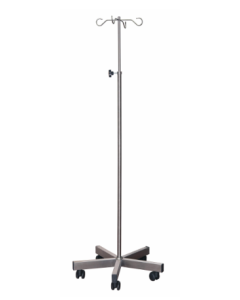 ﻿Brushed Stainless Steel Drip Stand & Weighted Base, ﻿4 Chrome Hooks, Anti-Static Castors [Pack of 1]