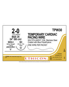 TPW30 - 2-0 TEMPORARY PACING WIRE DARK BLUE 1X24" SH,SKS-3 DOUBLE ARMED [Pack of 12]