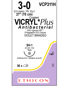 VCP311H - 3-0 COATED VICRYL PLUS VIOLET 1X27" SH-1(70 cm) [Pack of 36]