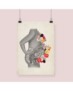 Vintage Floral Pregnancy Anatomy Fine Art Framed Print With Mount White A3 [Pack of 1]