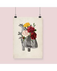 Vintage Floral Heart Anatomy Fine Art Framed Print (no Mount ) Black A3[Pack of 1]