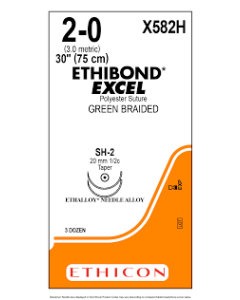X582H - 2-0 ETHIBOND GREEN 1X30" SH-2 DOUBLE ARMED (75 cm) [Pack of 36]