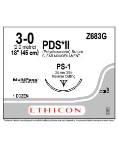 PDS II polydioxanone Suture 3-0 PDS II UNDYED 1X18 PS-1 Z683G [Pack of 12]