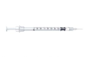 SOL-CARE 1ml Insulin Safety Syringe w/Fixed Needle 30G*8mm [Pack of 100]