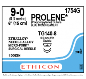 ETHICON PROLENE BLUE SUTURE 1X6" (15 cm)TG140-8 DOUBLE ARMED 9-0 [Pack of 12] - 1754AG