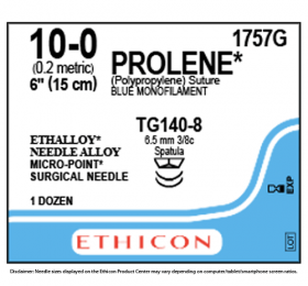 ETHICON PROLENE BLUE SUTURE 1X6" (15 cm) TG140-8 DOUBLE ARMED 10-0 [Pack of 12] - 1757AG