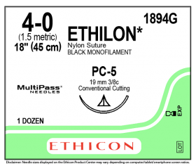 ETHICON ETHILON BLACK SUTURE 1X18" (45 CM) PC-5 1894G [PACK OF 12]