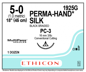 ETHICON PERMA HAND SILK BLACK BRAIDED 1X18" (45 cm) PC-3 5-0 1925G [Pack of 12]