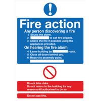 SAFETY SIGN FIRE ACTION WORDS A4 PVC
