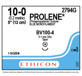 ETHICON PROLENE BLUE SUTURE 1X5" (13 cm) BV100-4 10-0 2794G [Pack of 12]