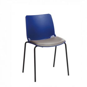 ﻿﻿﻿﻿Neptune Visitor Chair, No Arms - Blue Moulded Seat ﻿with Grey Vinyl Upholstered Seat Pad