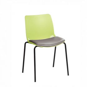 ﻿Neptune Visitor Chair No Arms - Green Moulded Seat ﻿with Grey Vinyl Upholstered Seat Pad