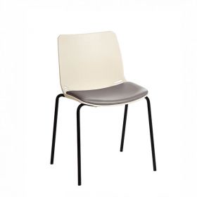 ﻿﻿﻿﻿Neptune Visitor Chair, No Arms - Ivory Moulded Seat ﻿with Grey Vinyl Upholstered Seat Pad