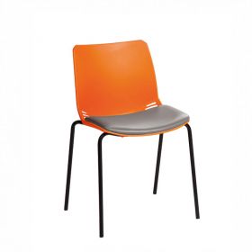 ﻿﻿﻿﻿Neptune Visitor Chair, No Arms - Orange Moulded Seat ﻿with Grey Vinyl Upholstered Seat Pad