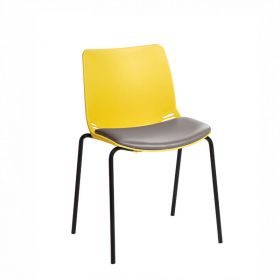 ﻿﻿﻿﻿Neptune Visitor Chair, No Arms - Yellow Moulded Seat ﻿with Grey Vinyl Upholstered Seat Pad