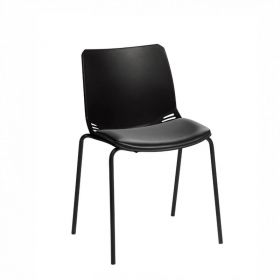 ﻿﻿﻿﻿Neptune Visitor Chair, No Arms - Black Moulded Seat ﻿with Black Vinyl Upholstered Seat Pad [Pack of 1]