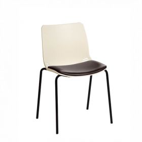 ﻿﻿﻿﻿Neptune Visitor Chair, No Arms - Ivory Moulded Seat ﻿with Black Vinyl Upholstered Seat Pad