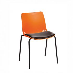 ﻿﻿﻿﻿Neptune Visitor Chair, No Arms - Orange Moulded Seat ﻿with Black Vinyl Upholstered Seat Pad