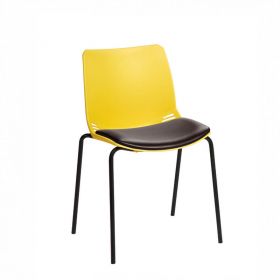 ﻿﻿﻿﻿Neptune Visitor Chair, No Arms - Yellow Moulded Seat ﻿with Black Vinyl Upholstered Seat Pad