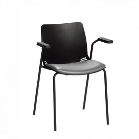 ﻿﻿﻿﻿Neptune Visitor Chair, With Arms - Black Moulded Seat ﻿with Grey Vinyl Upholstered Seat Pad [Pack of 1]