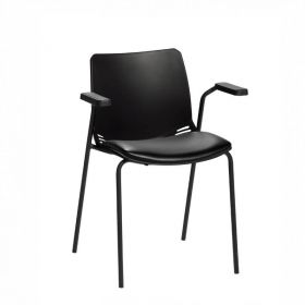 ﻿﻿﻿﻿Neptune Visitor Chair, With Arms - Black Moulded Seat ﻿with Black Vinyl Upholstered Seat Pad [Pack of 1]