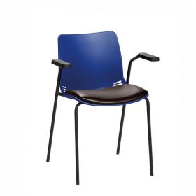 ﻿﻿﻿﻿Neptune Visitor Chair, With Arms - Blue Moulded Seat ﻿with Black Vinyl Upholstered Seat Pad [Pack of 1]