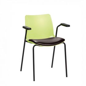 ﻿﻿﻿﻿Neptune Visitor Chair, With Arms - Green Moulded Seat ﻿with Black Vinyl Upholstered Seat Pad [Pack of 1]