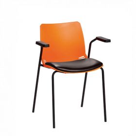 ﻿﻿﻿﻿Neptune Visitor Chair, With Arms - Orange Moulded Seat ﻿with Black Vinyl Upholstered Seat Pad [Pack of 1]
