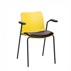 ﻿﻿﻿﻿Neptune Visitor Chair, With Arms - Yellow Moulded Seat ﻿with Black Vinyl Upholstered Seat Pad [Pack of 1]