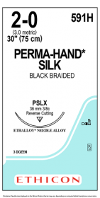 ETHICON PERMA HAND SILK BLACK BRAIDED 1X30" (75 cm) PSLX 2-0 591H [Pack of 36]