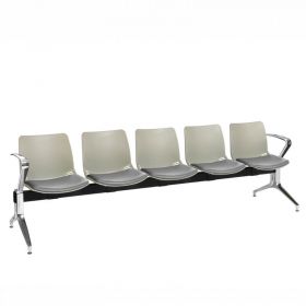 ﻿﻿﻿Neptune Visitor 5 Seat Module - 5 Grey Moulded Seats ﻿with Grey Vinyl Upholstered Seat Pads