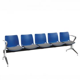 ﻿﻿﻿Neptune Visitor 5 Seat Module - 5 Blue Moulded Seats ﻿with Grey ﻿Inter/VeneTM Upholstered Seat Pads