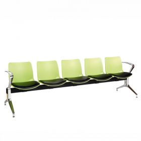 ﻿﻿﻿Neptune Visitor 5 Seat Module - 5 Green Moulded Seats ﻿with Black Vinyl Upholstered Seat Pads [Pack of 1]