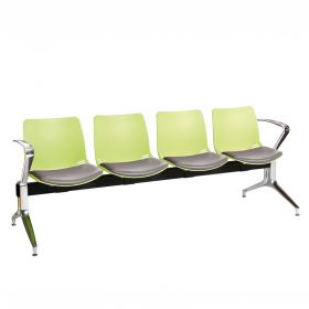 Neptune Visitor 4 Seat Module - 4 Green Moulded Seats ?with Grey Vinyl Upholstered Seat Pads