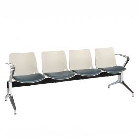 Neptune Visitor 4 Seat Module - 4 Ivory Moulded Seats ?with Grey Vinyl Upholstered Seat Pads