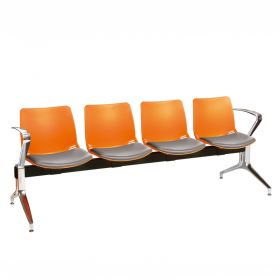 Neptune Visitor 4 Seat Module - 4 Orange Moulded Seats ?with Grey Vinyl Upholstered Seat Pads