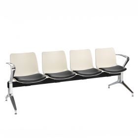 Neptune Visitor 4 Seat Module - 4 Ivory Moulded Seats ?with Black Vinyl Upholstered Seat Pads