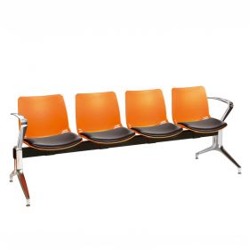 Neptune Visitor 4 Seat Module - 4 Orange Moulded Seats ?with Black Vinyl Upholstered Seat Pads